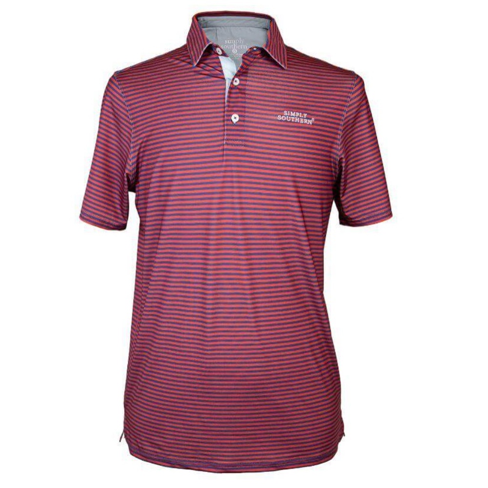 Simply Southern Solid Tech Polo for Men in Red & Navy